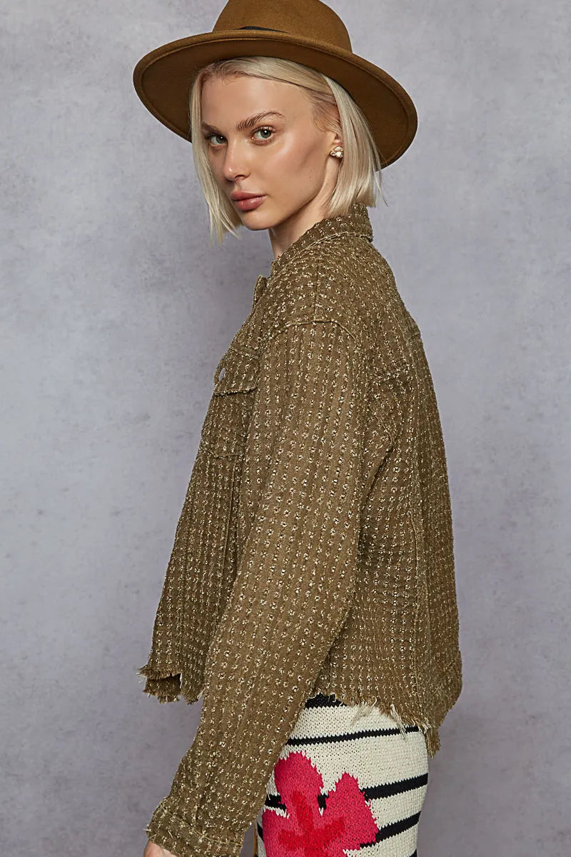 Image of POL Raw Hem Button Up Jacket with Chest Pockets | Queeble.shop