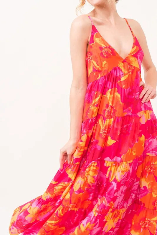 Image of And The Why Floral Tiered Maxi Cami Dress with Pockets | Queeble.shop