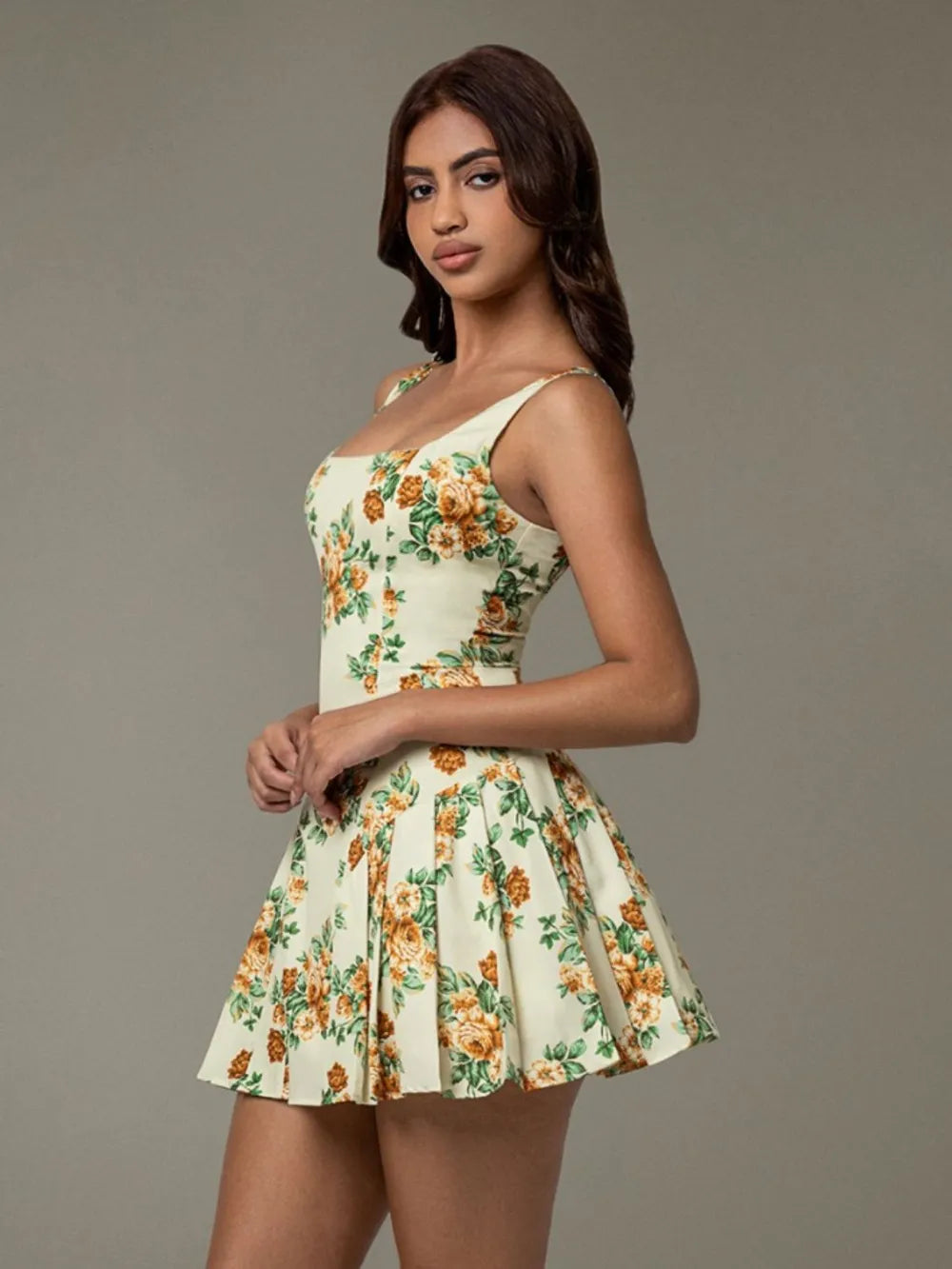 Image of Floral Sleeveless Mini Pleated Dress | Queeble.shop