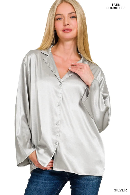 Image of Zenana Satin Button Down Shirt | Queeble.shop