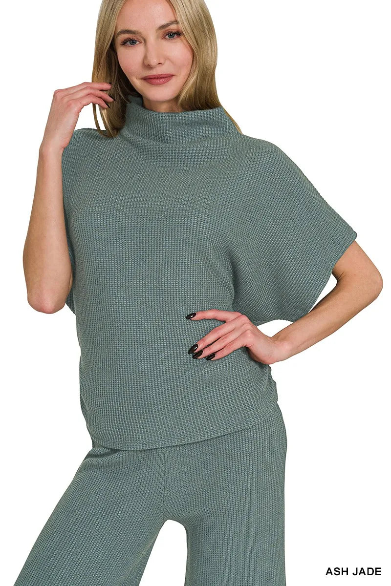 Image of Zenana Mock Neck Top and Pants Sweater Set | Queeble.shop