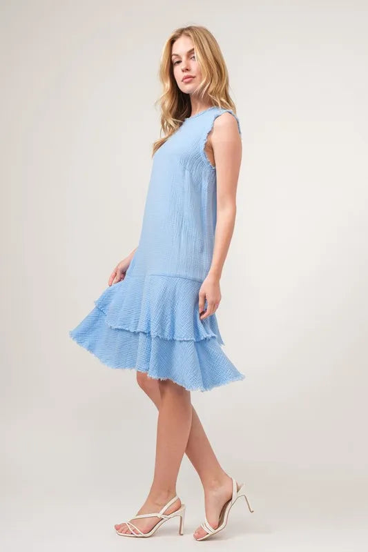 Image of And The Why Washed Fringe Detail Tiered Dress | Queeble.shop