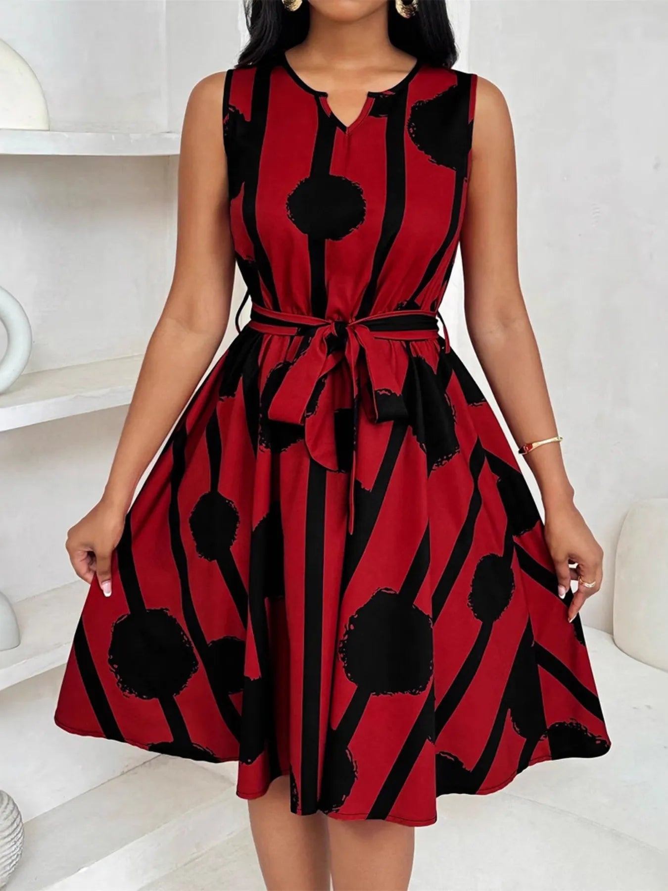Image of Printed Sleeveless A-Line Dress | Queeble.shop