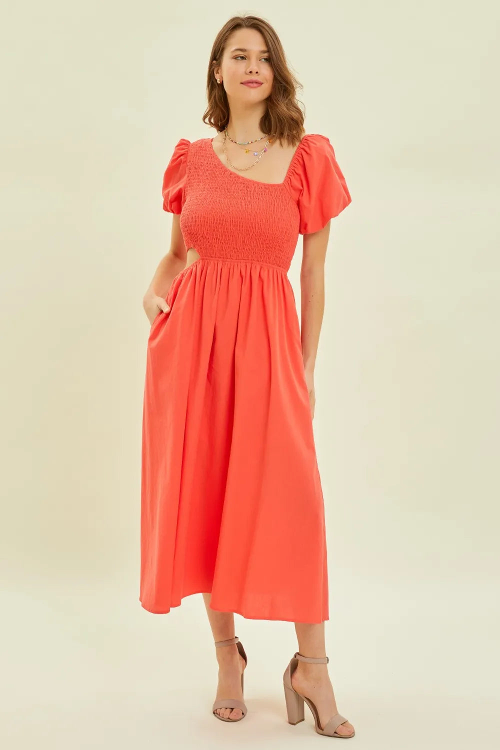 Image of HEYSON Smocked Cutout Midi Dress | Queeble.shop