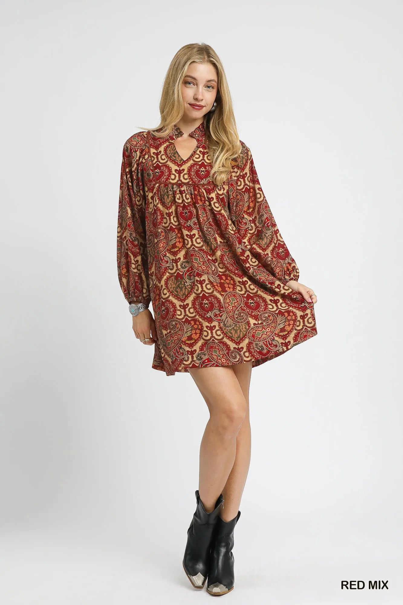 Image of Umgee Boho Mix Paisley Babydoll Dress | Queeble.shop