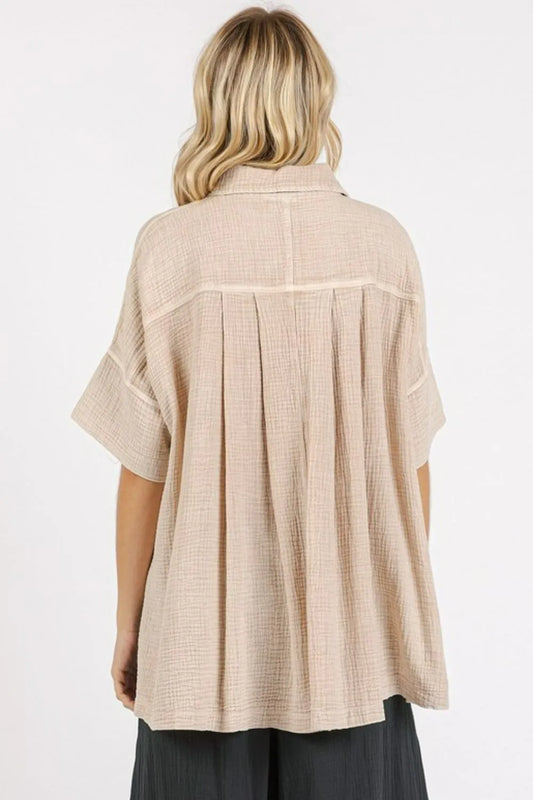 Image of Mittoshop Mineral Wash Gauze Oversized Short Sleeve Shirt | Queeble.shop