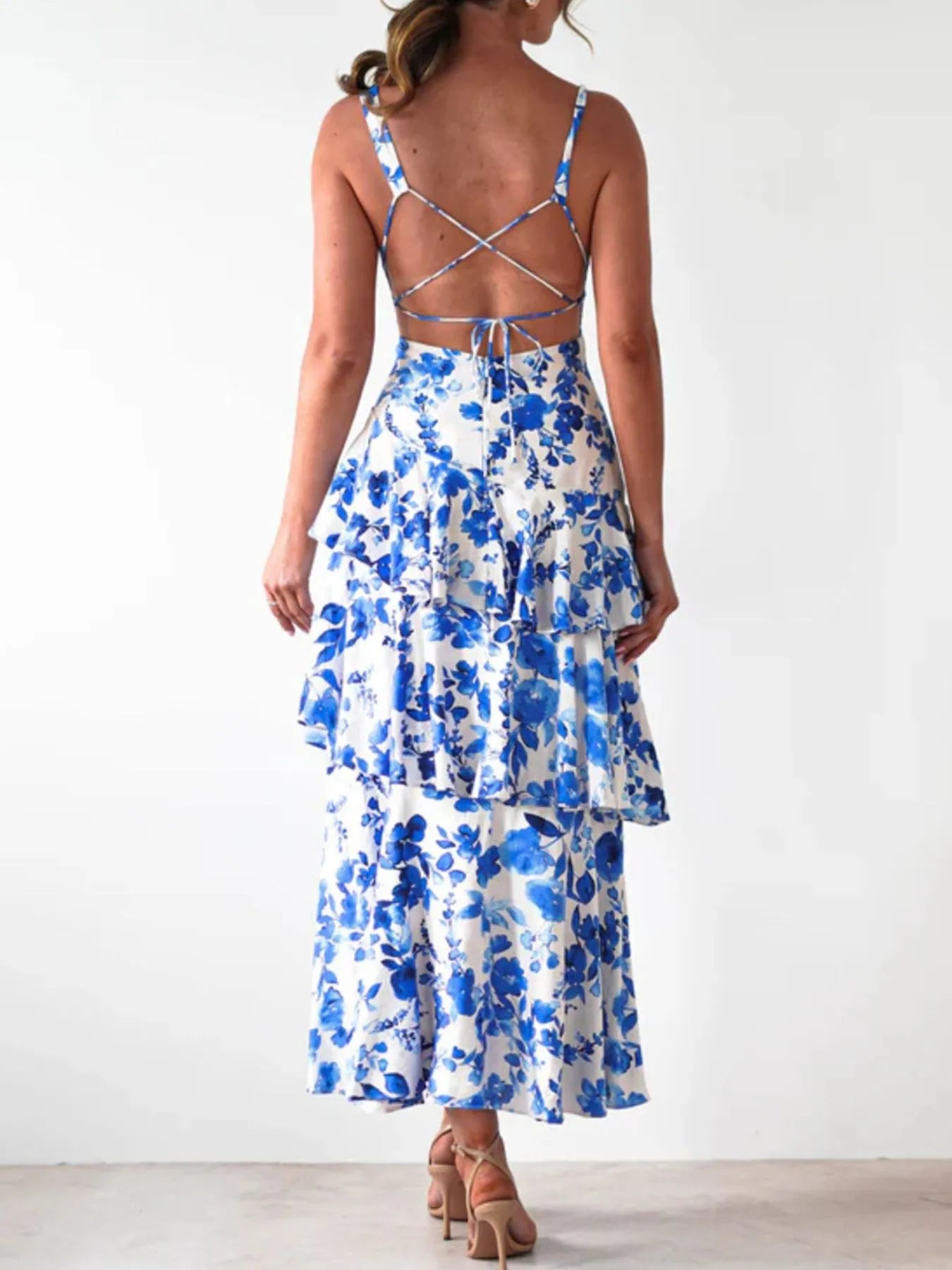 Image of Ruffled Layered Floral Deep V-Neck Dress | Queeble.shop