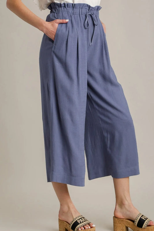 Image of Umgee Full Size Linen Wide Fit Pants with Drawstring Plus Size | Queeble.shop