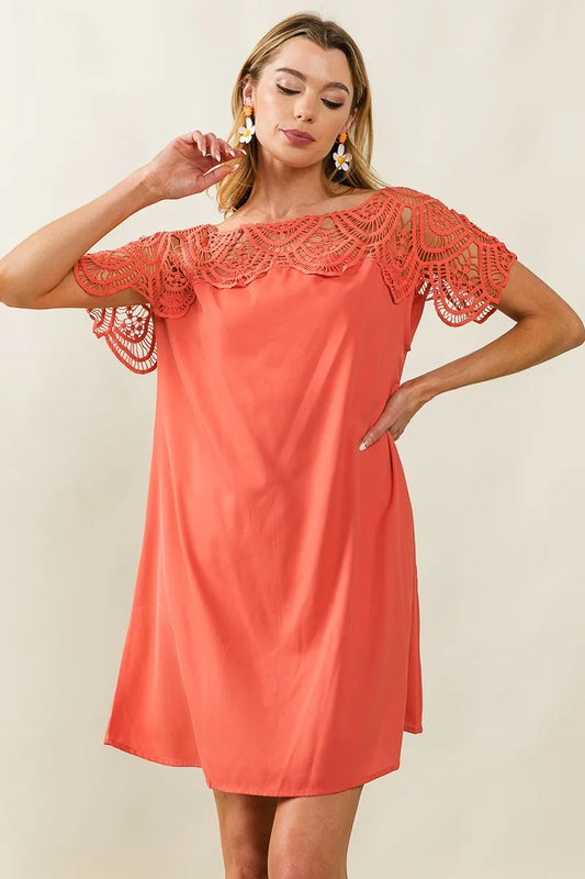 Image of BiBi Crochet Lace Yoke Detailed Wrinkled Dress | Queeble.shop