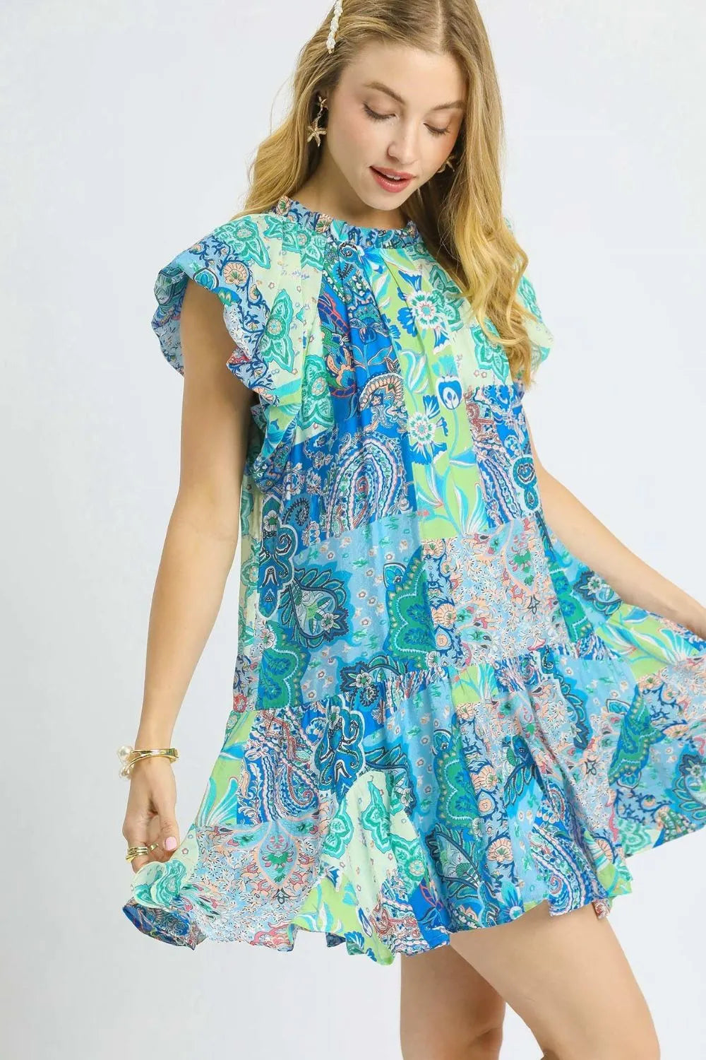 Image of Umgee Printed Ruffle Cap Sleeve Mini Dress | Queeble.shop