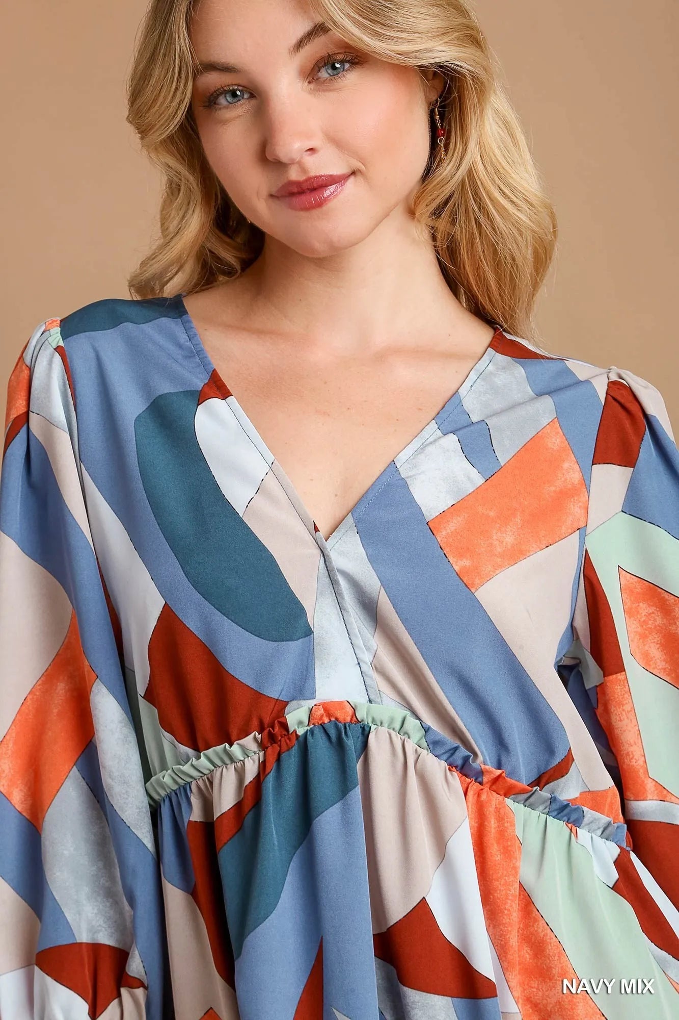 Image of Umgee Abstract V-Neck Tiered Printed Dress | Queeble.shop