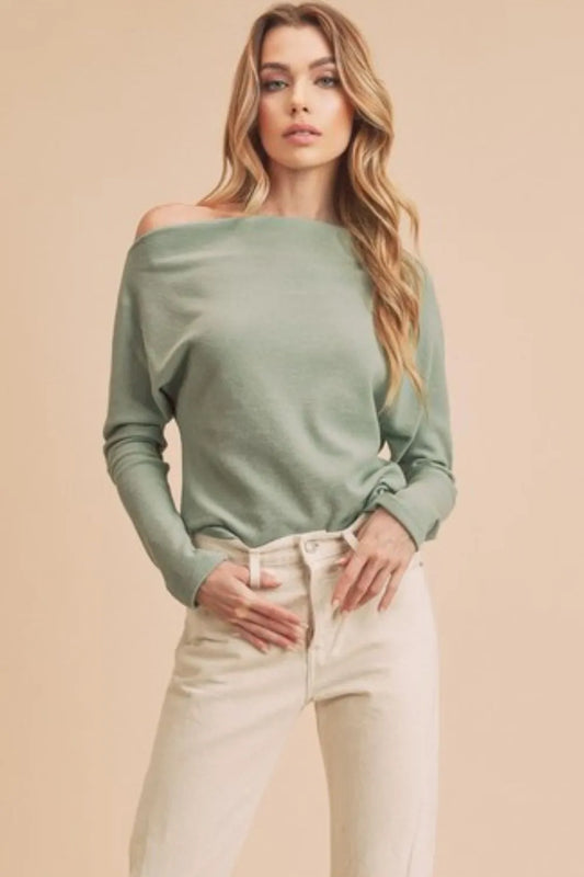Image of Aemi + Co One Shoulder Long Sleeve Knit Top | Queeble.shop