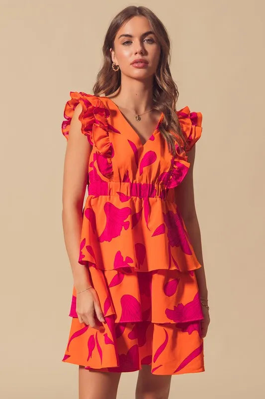 Image of SO ME Floral V Neck Layered Dress with Elasticized Waist | Queeble.shop