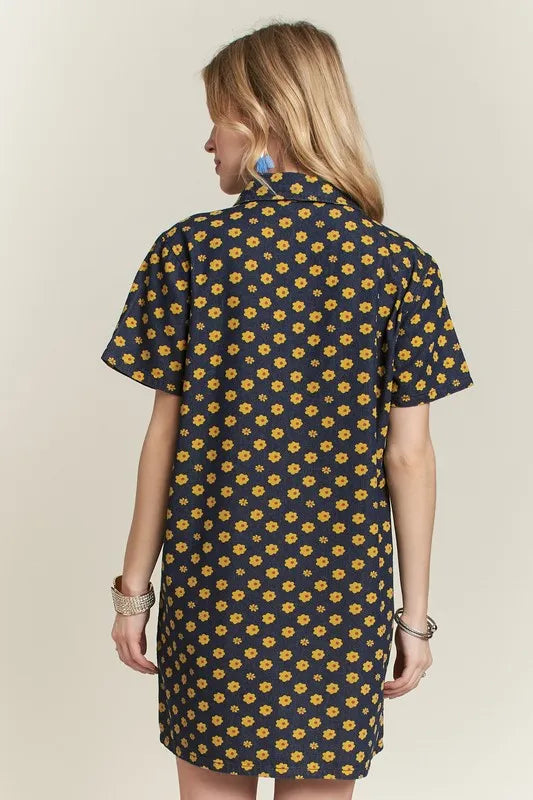 Image of ADORA Floral Button-Up Mini Denim Dress | Queeble.shop