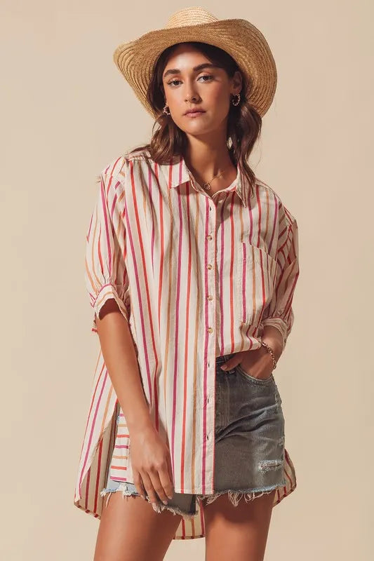 Image of SO ME Multicolored Stripe Button Down Shirt | Queeble.shop