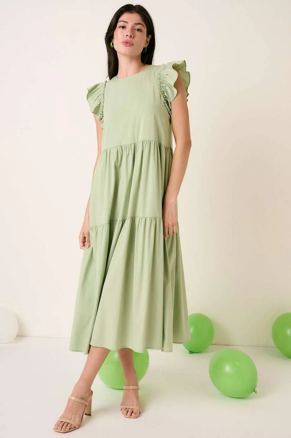 Image of Mittoshop Ruffle Short Sleeve Tiered Maxi Dress | Queeble.shop