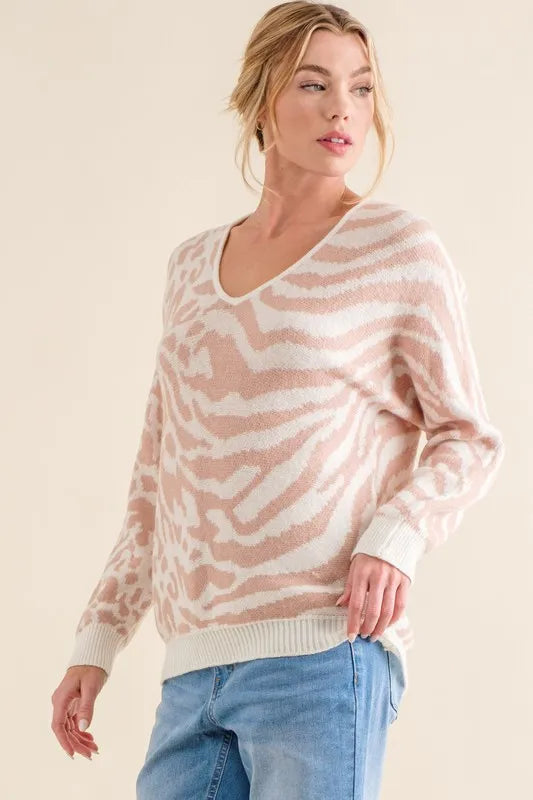 Image of And The Why Leopard Zebra Combo Casual Sweater Top | Queeble.shop