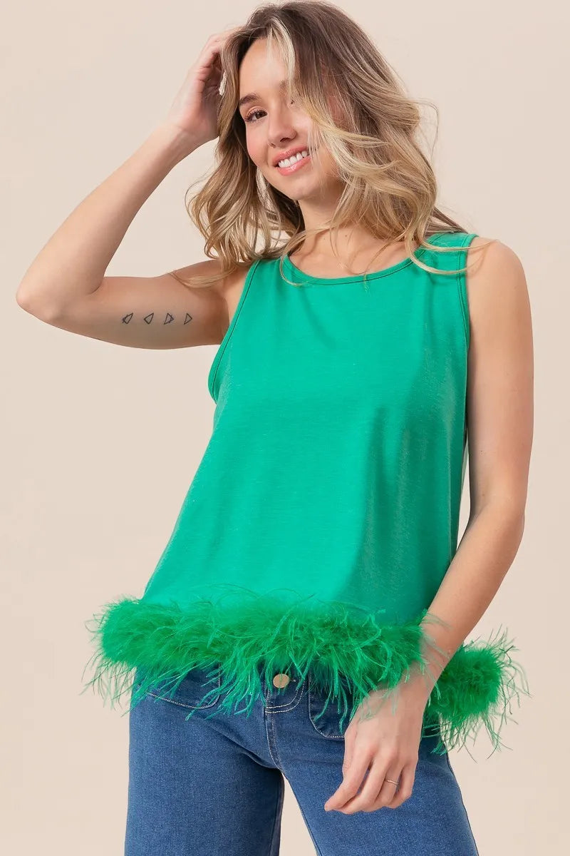 Image of BiBi French Terry Faux Feather Bottom Back Tied Top | Queeble.shop