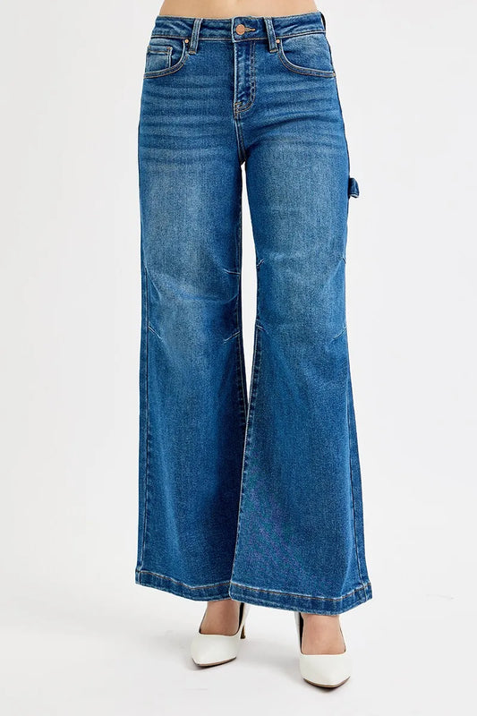Image of RISEN Full Size High Rise Wide Leg Patch Detailed Jeans Plus Size | Queeble.shop