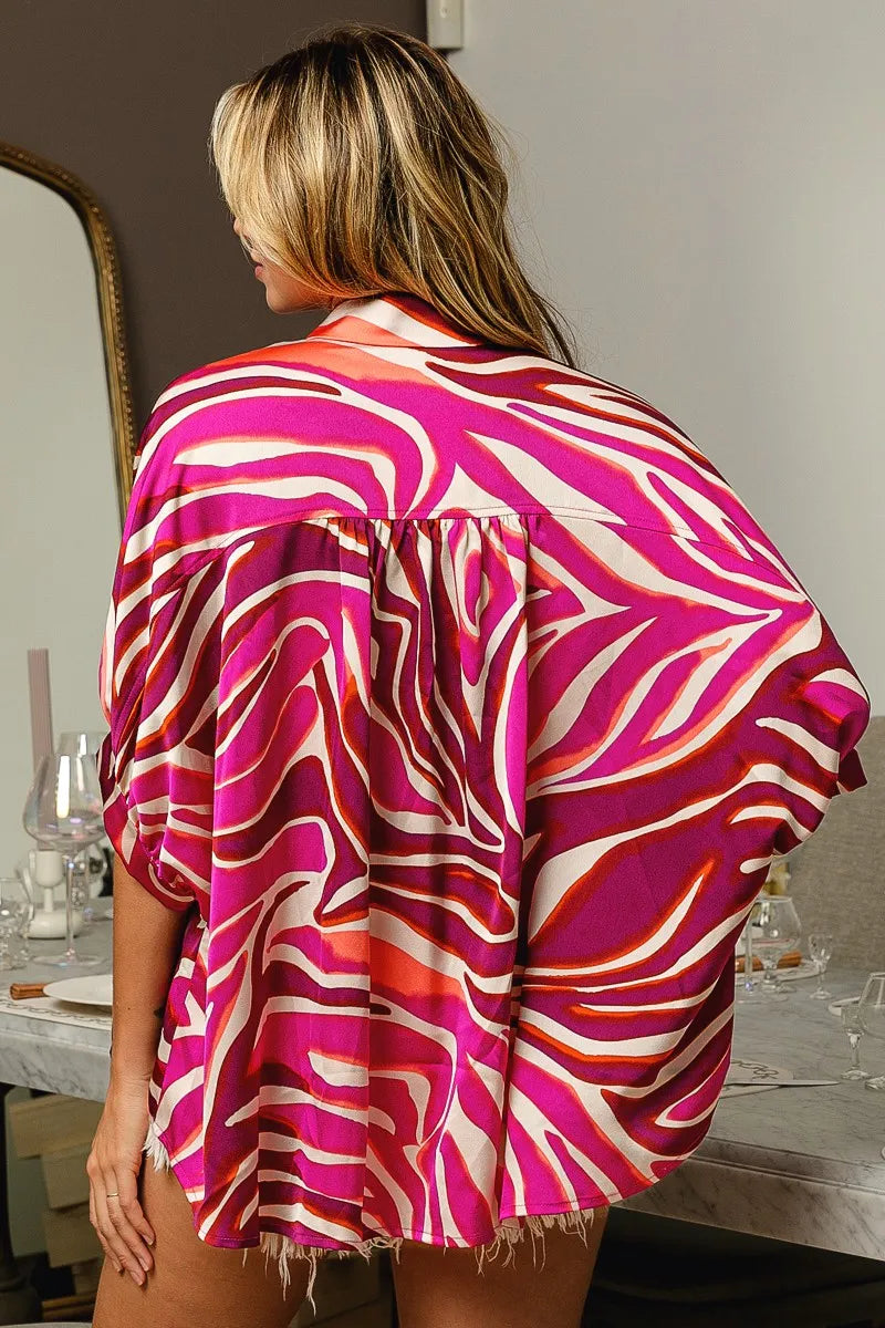 Image of BiBi Zebra Dolman Silky Satin Shirt Top | Queeble.shop