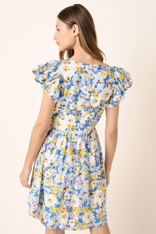 Image of Mittoshop Floral V-Neck Cap Sleeve Mini Dress | Queeble.shop