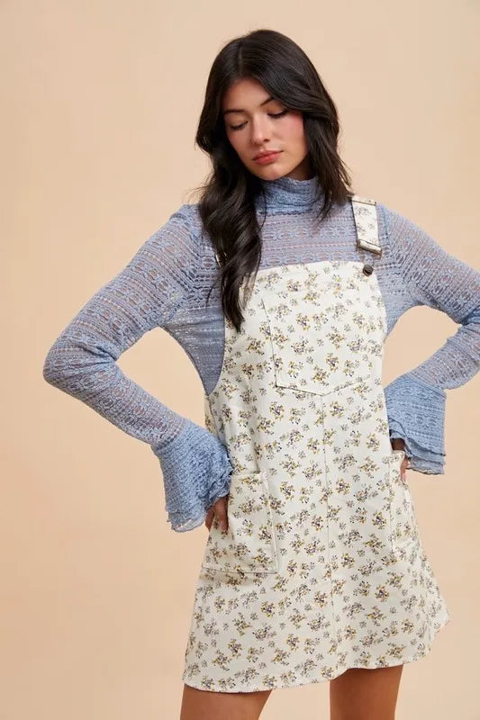 Image of Annie Wear Stretch Ditsy Print Denim Overall Mini Dress | Queeble.shop