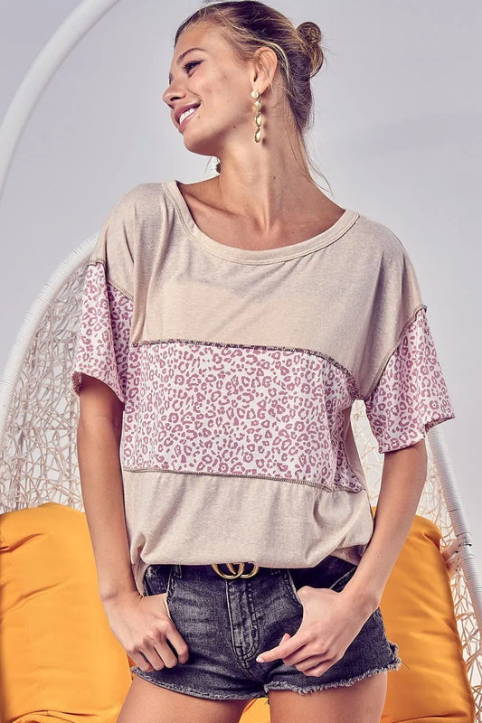 Image of BiBi Triblend Knit with Leopard Block Out Stitching | Queeble.shop