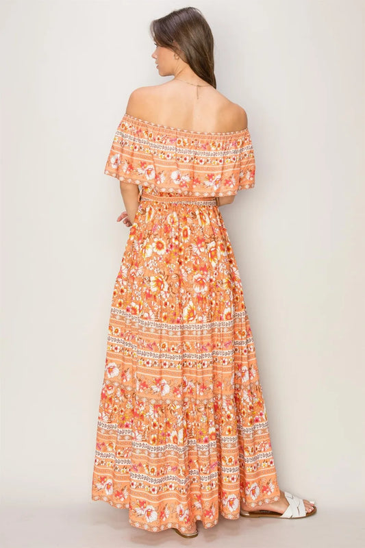Image of HYFVE Floral Off-Shoulder Tie Front Maxi Dress | Queeble.shop