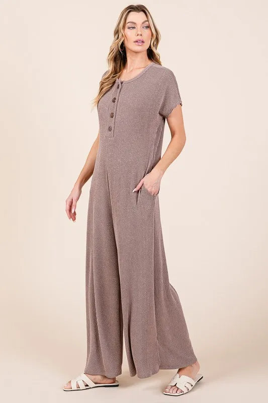 Image of BOMBOM Rib Knit Jumpsuit with Button Detail | Queeble.shop
