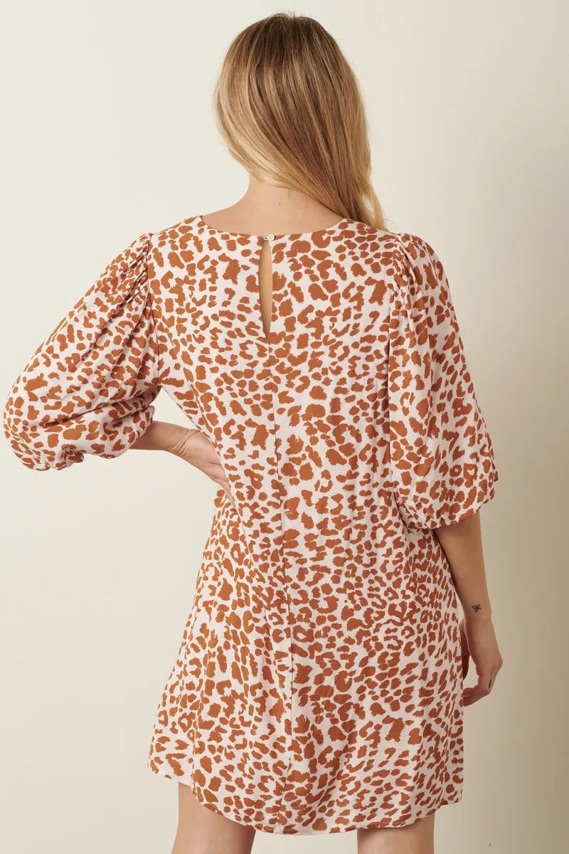 Image of Mittoshop Animal Print Puff Sleeve Mini Dress | Queeble.shop