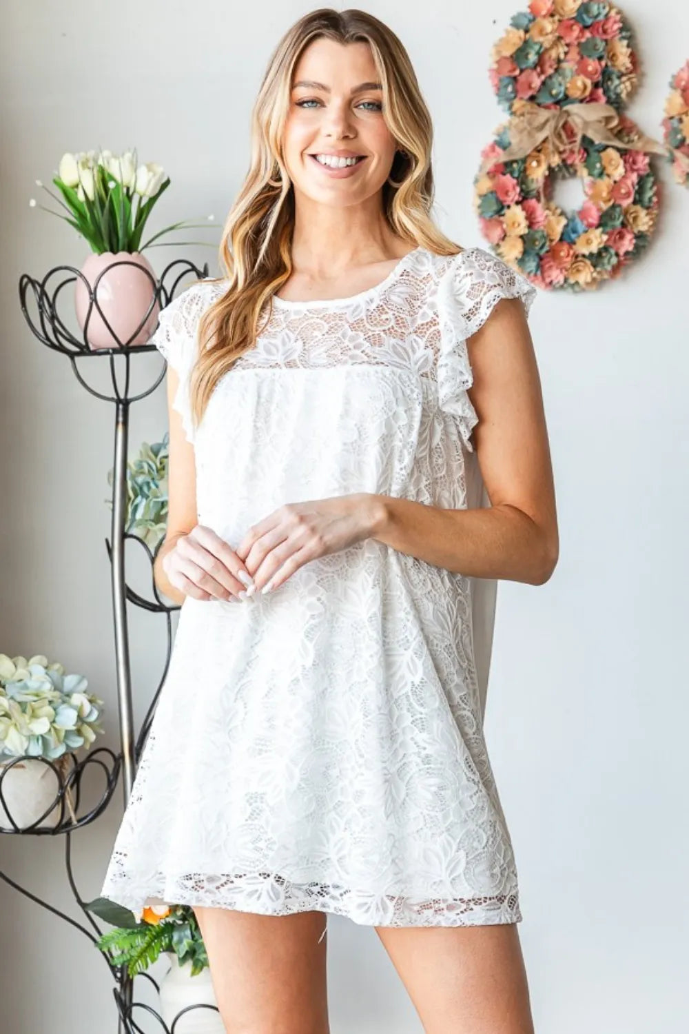 Image of Heimish Full Size Round Neck Cap Sleeve Lace Top | Queeble.shop