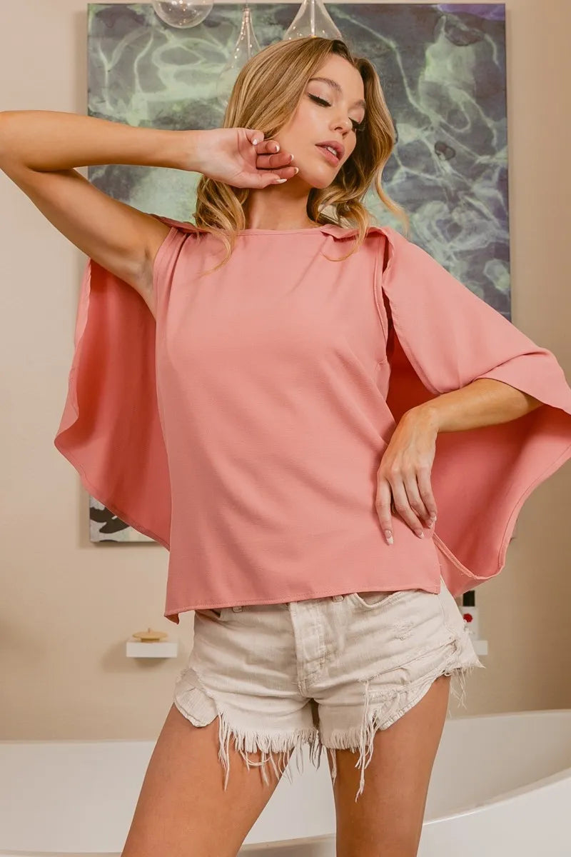 Image of BiBi Woven Top With Fold Over Back Detail | Queeble.shop