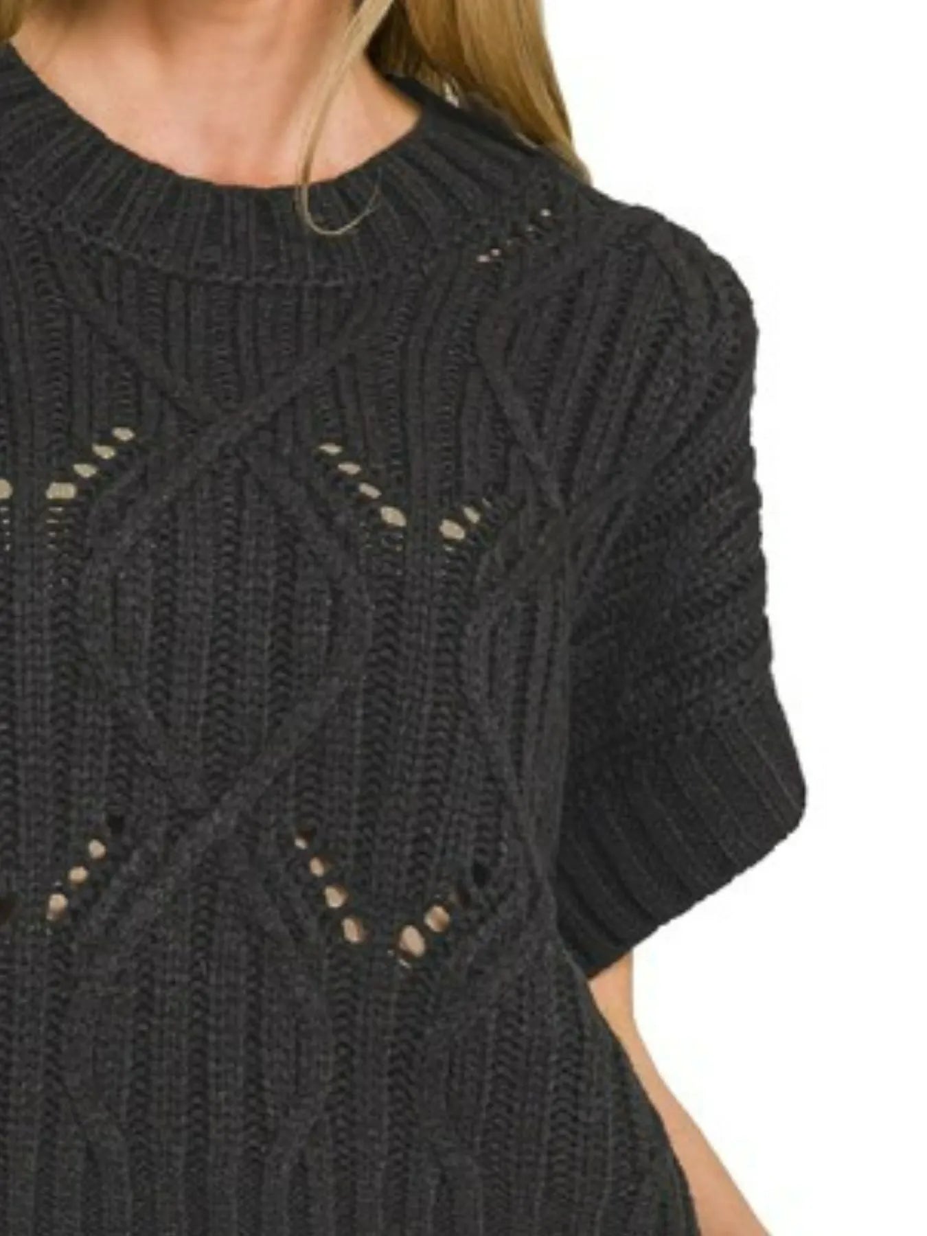 Image of Zenana Cable Knit Short Sleeve Sweater | Queeble.shop