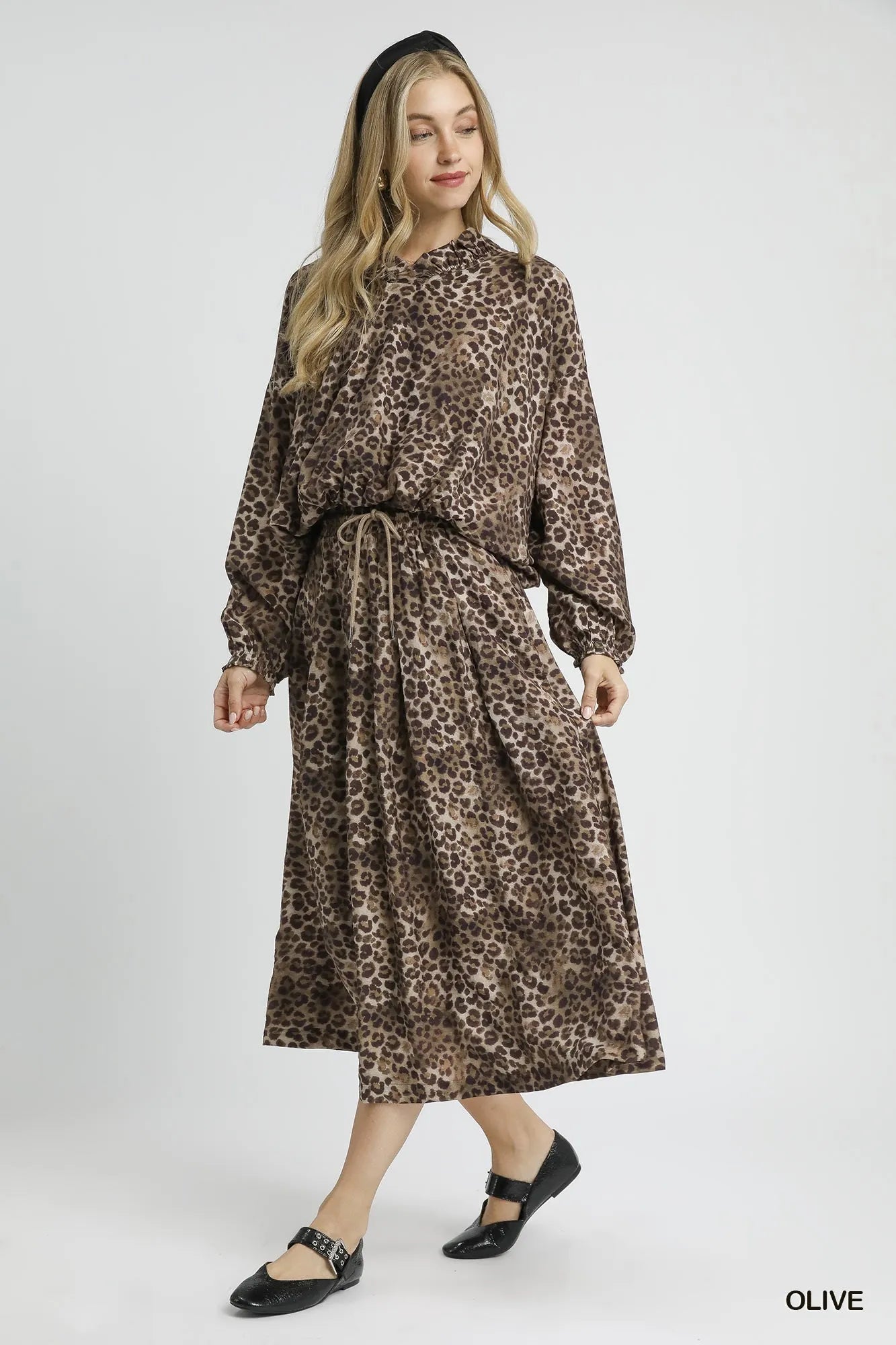 Image of Umgee Drawstring Leopard Midi Skirt | Queeble.shop