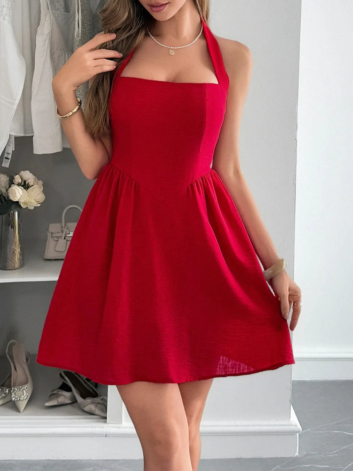 Image of Halter Neck Summer Mini Dress | Queeble.shop