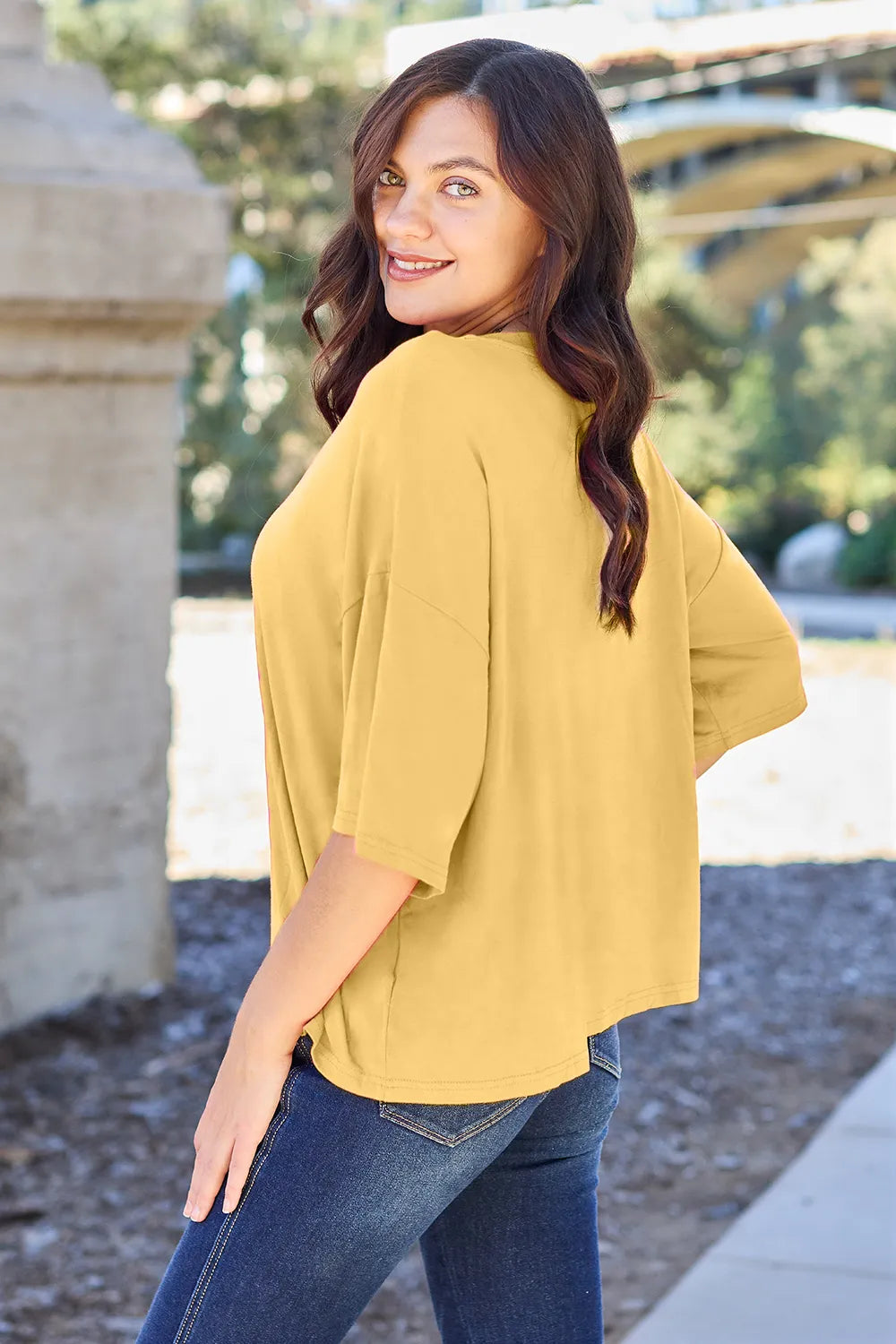 Image of Basic Bae Bamboo Full Size Round Neck Drop Shoulder T-Shirt | Queeble.shop