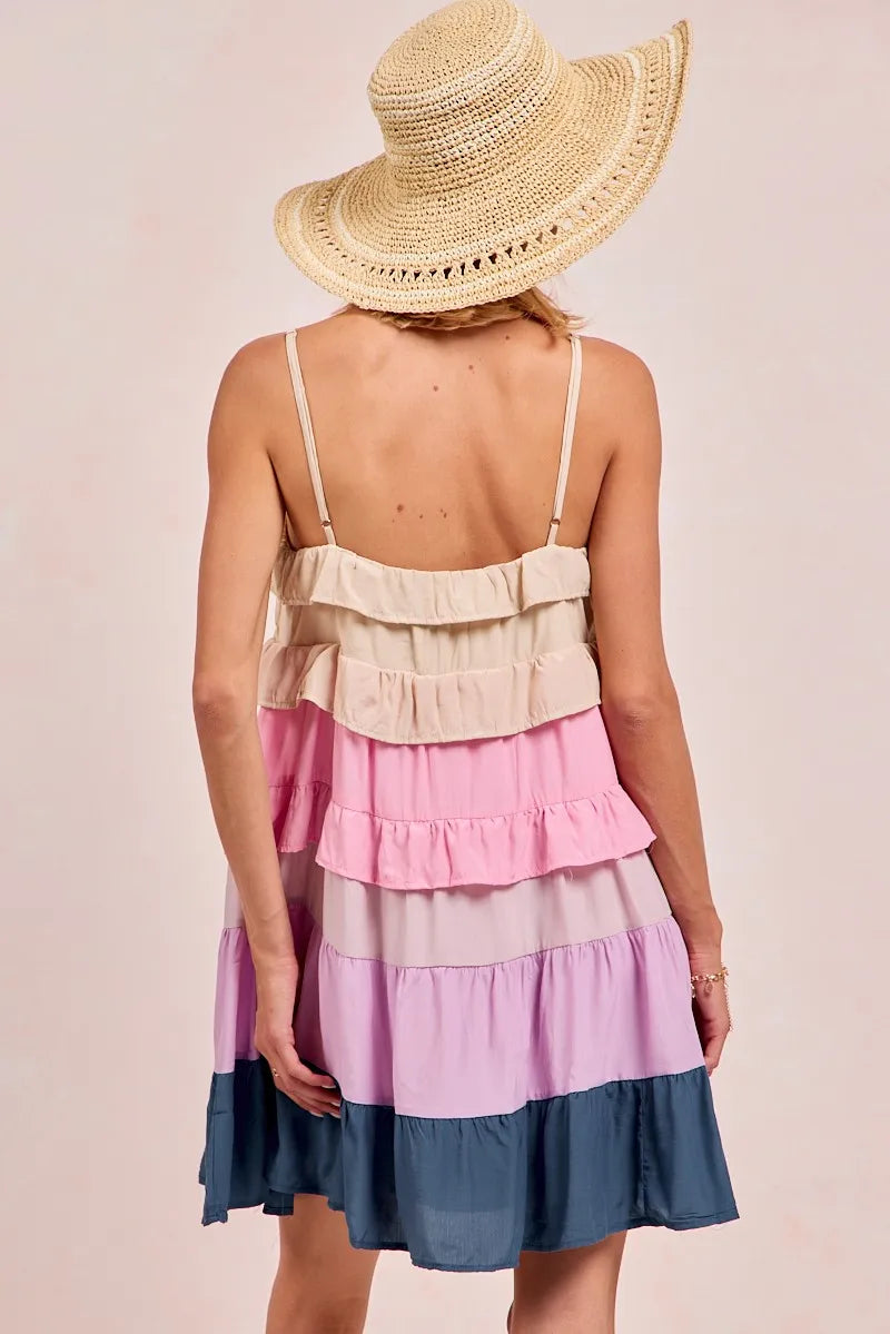 Image of BiBi Color Blocked Tiered Dress | Queeble.shop