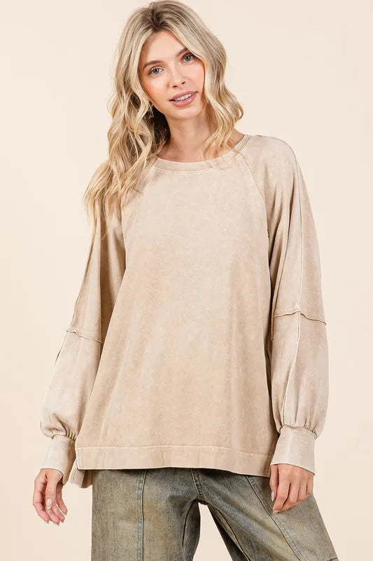 Image of Mittoshop Mineral Wash Raglan Long Sleeve Oversized Top | Queeble.shop