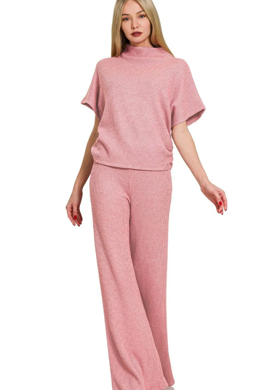 Image of Zenana Sweater Mock Neck Top & Long Pants Set | Queeble.shop