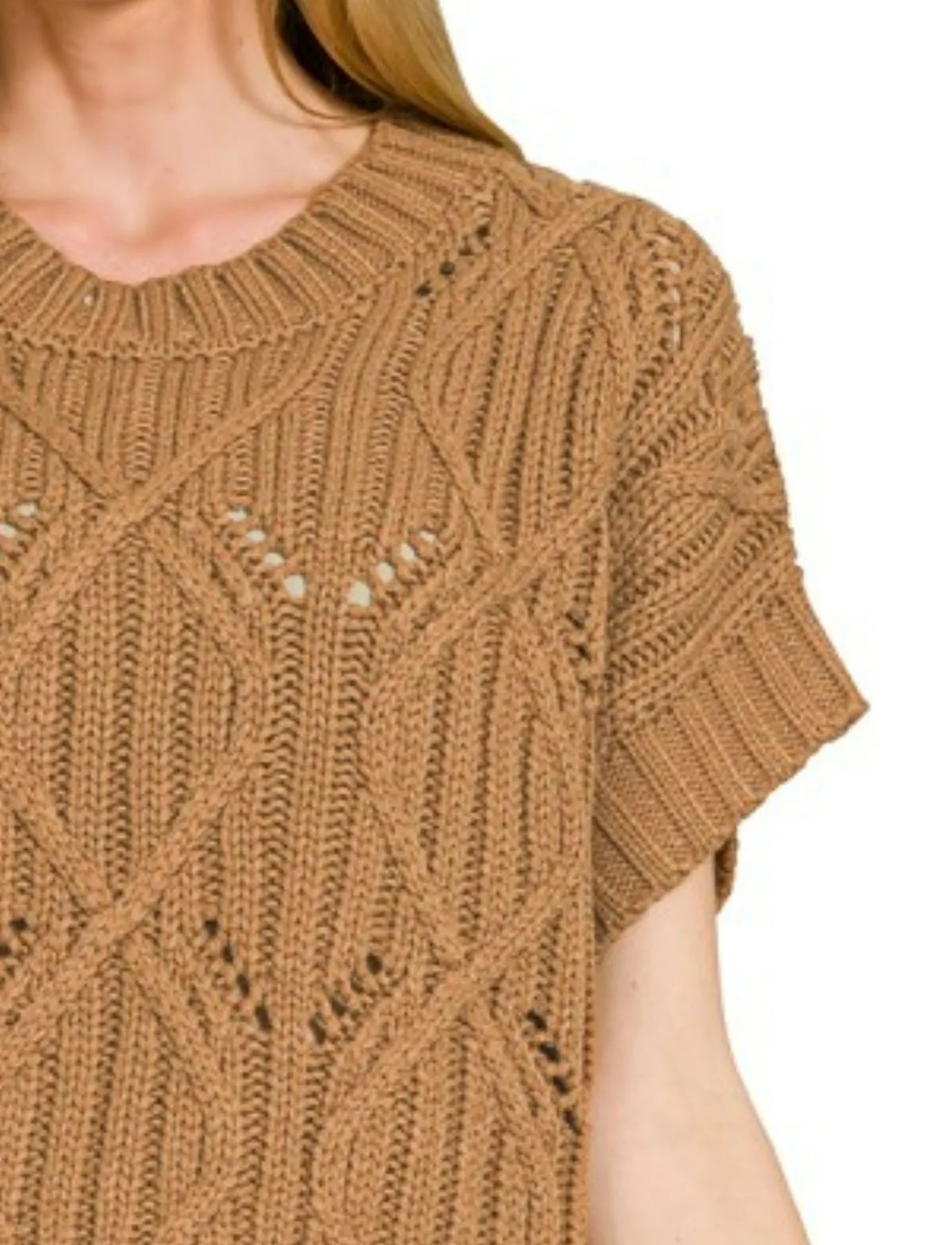 Image of Zenana Cable Knit Short Sleeve Sweater | Queeble.shop