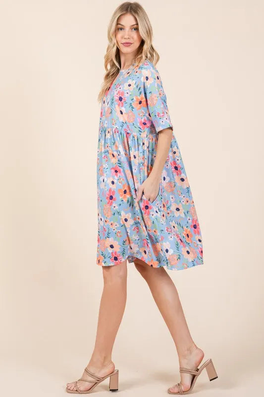 Image of BOMBOM Floral Shirred Dress with Pockets | Queeble.shop