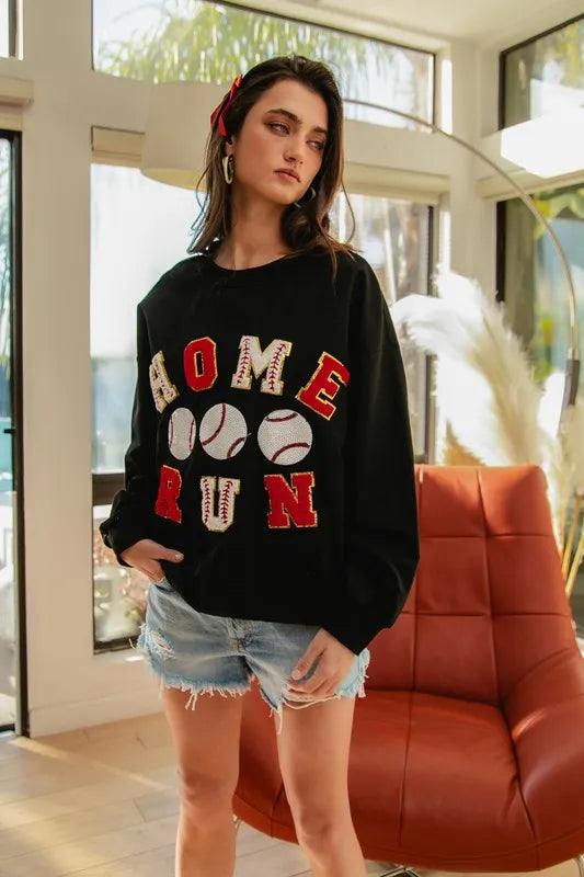 Image of BiBi Baseballs Homerun Patches French Terry Sweatshirt | Queeble.shop