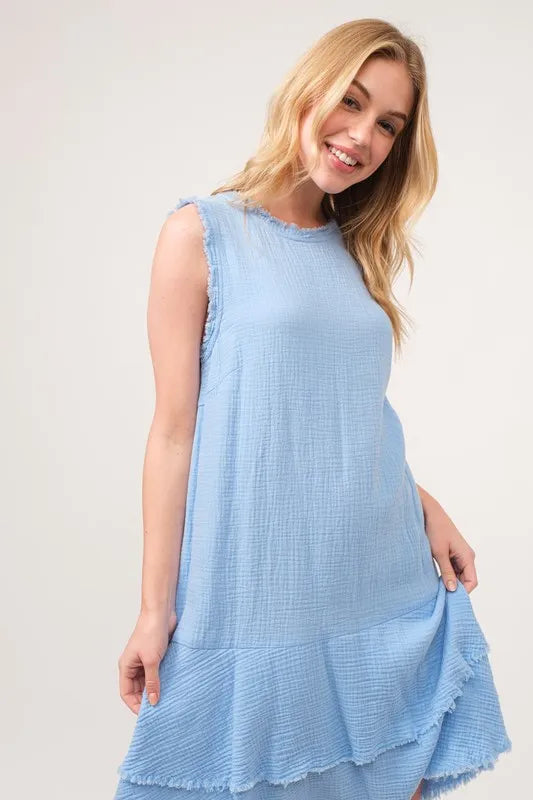 Image of And The Why Washed Fringe Detail Tiered Dress | Queeble.shop