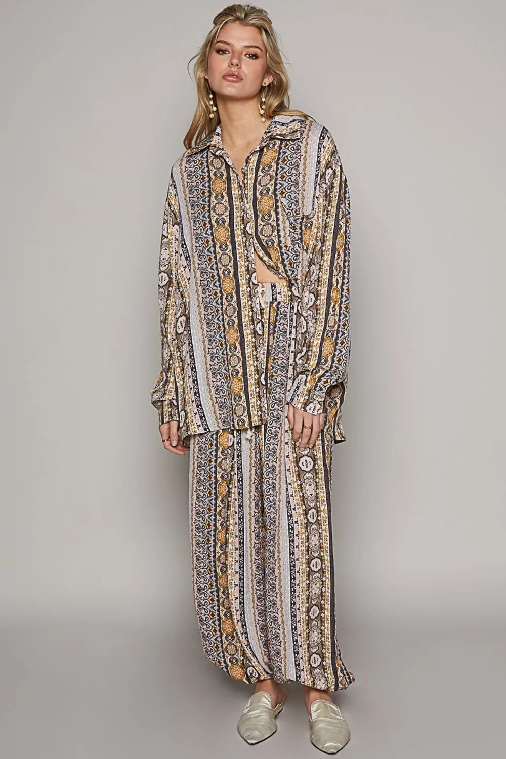Image of POL Long Sleeve Button Down Printed Shirt | Queeble.shop