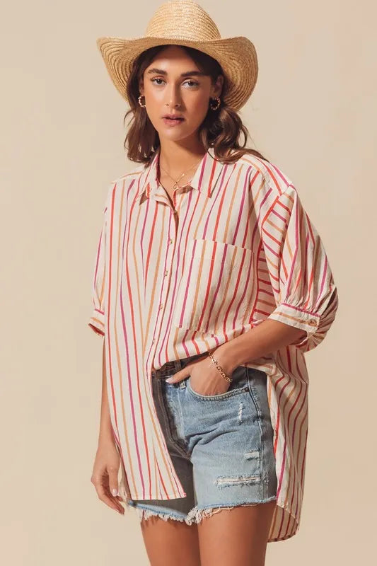 Image of SO ME Multicolored Stripe Button Down Shirt | Queeble.shop