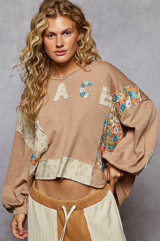 Image of POL Peace Patch Floral Long Sleeve Hoodie | Queeble.shop