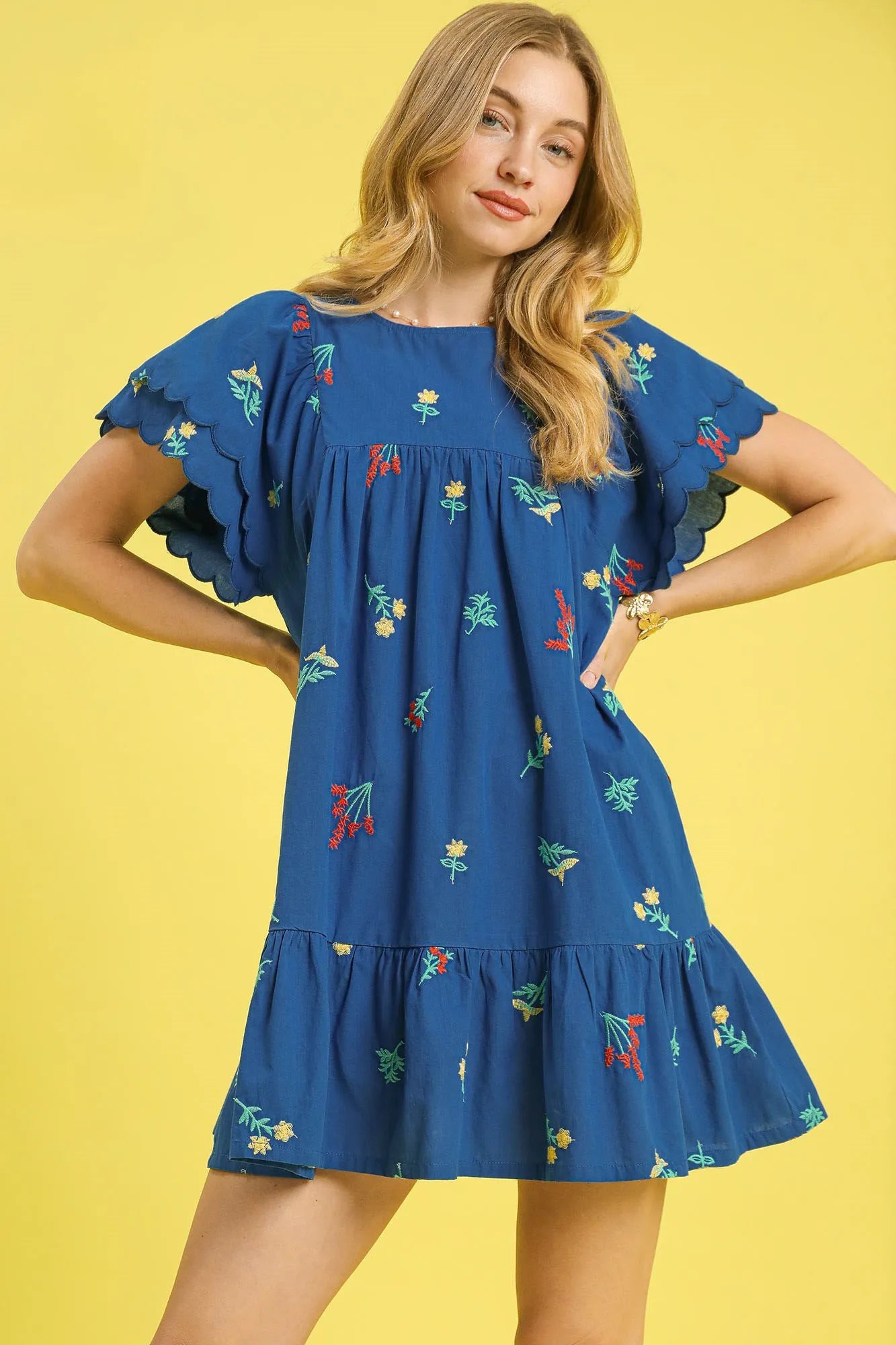 Image of Umgee Floral Embroidered Short Sleeve Mini Dress | Queeble.shop
