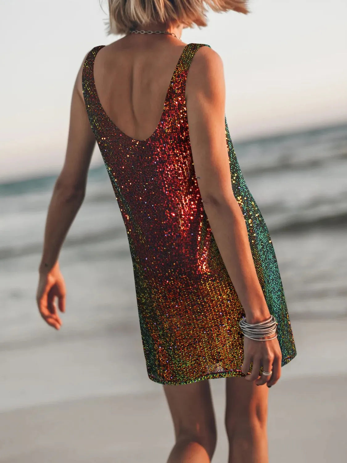 Image of Sequin Scoop Neck Mini Dress | Queeble.shop