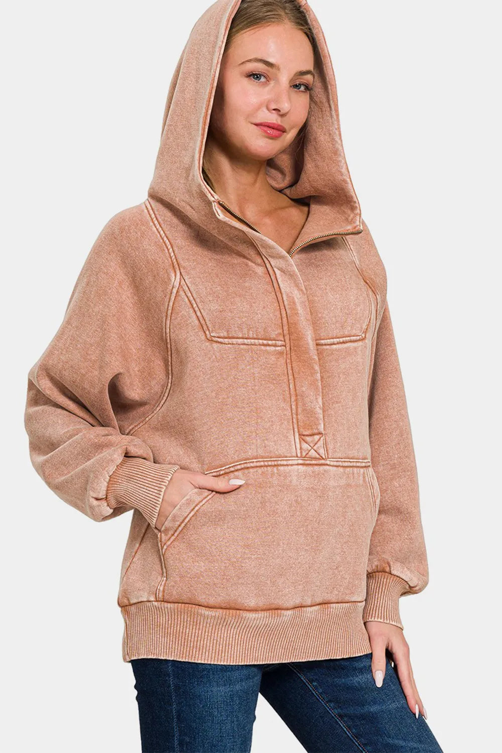 Image of Zenana Acid Wash Fleece Kangaroo Hoodie | Queeble.shop