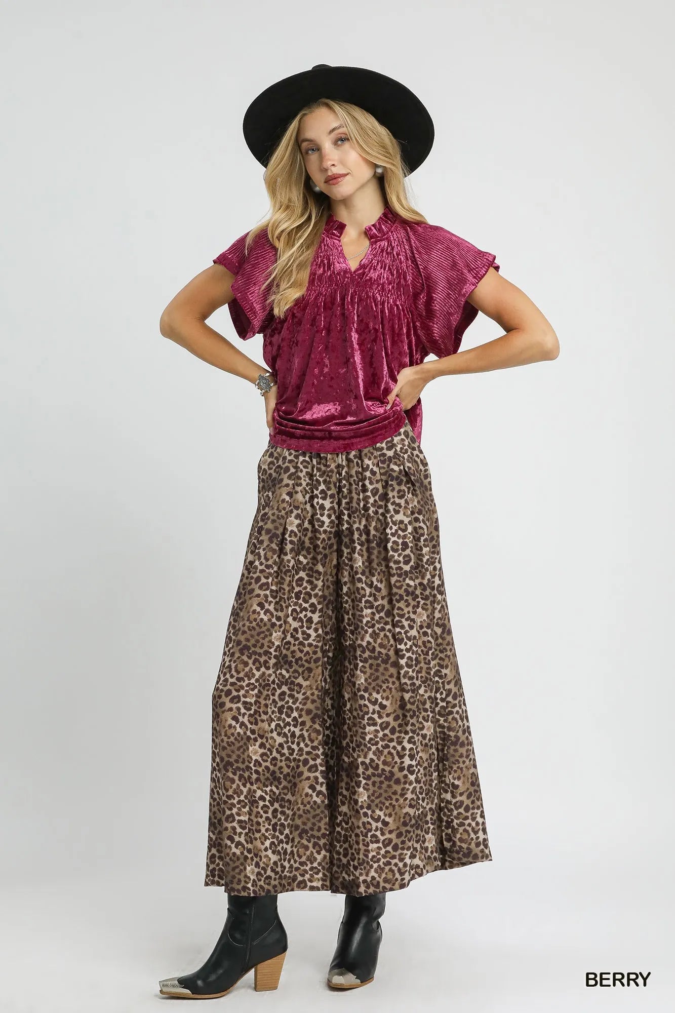 Image of Umgee Crushed Velvet Pleated Blouse | Queeble.shop